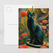グスタフ・クリムト 黒猫の花園、猫アート ポストカード (正面/裏面)
