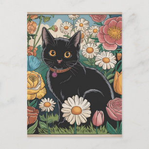 グスタフ・クリムト 黒猫の花園、猫アート ポストカード
