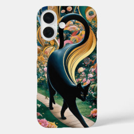 グスタフ・クリムト 黒猫の花園、猫アート iPhone 16ケース