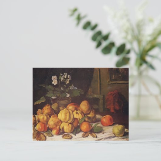 グスタブクールベット – まだ生きているリンゴ,梨&花 ポストカード (スタンド正面)
