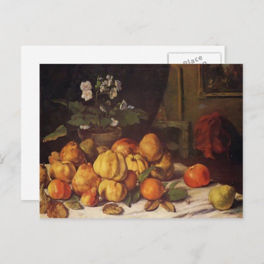 グスタブクールベット – まだ生きているリンゴ,梨&花 ポストカード (正面/裏面)