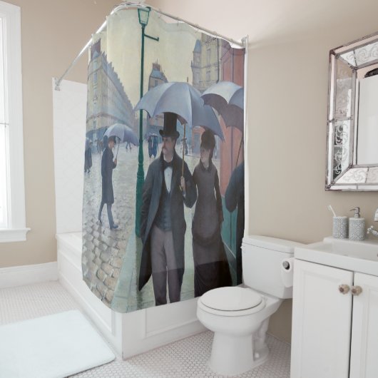 グスタヴカイレボッテ – パリ通り; Rainy Day シャワーカーテン (インサイチュ)