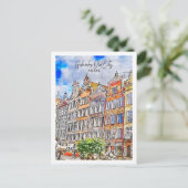 グダンクスオールドシティポーランドトラベルプレイスウォーターカラー ポストカード (スタンド正面)