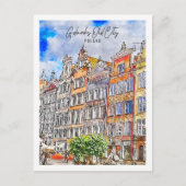 グダンクスオールドシティポーランドトラベルプレイスウォーターカラー ポストカード (正面)