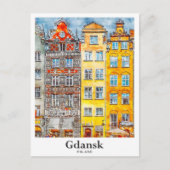 グダンスクポーランド旅行水の色の手描き ポストカード (正面)