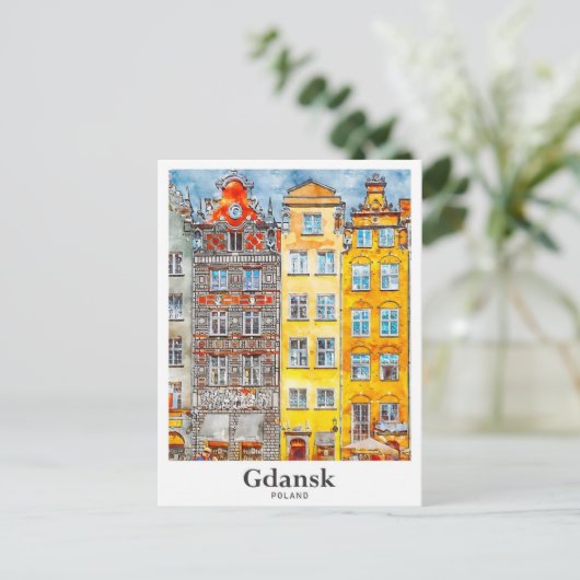 グダンスクポーランド旅行水の色の手描き ポストカード (スタンド正面)