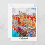 グダンスクポーランド旅行水の色の手描き ポストカード (正面/裏面)