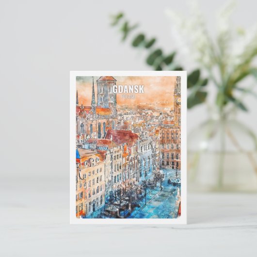 グダンスクポーランド有名な旅行水の色のスケッチ ポストカード (スタンド正面)