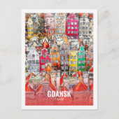 グダンスクポーランド有名な旅行水の色のスケッチ ポストカード (正面)