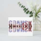 グダンスク文字と旧市街の景色と反射 ポストカード (スタンド正面)