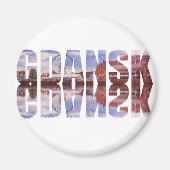 グダンスク文字と旧市街の景色と反射 マグネット (正面)