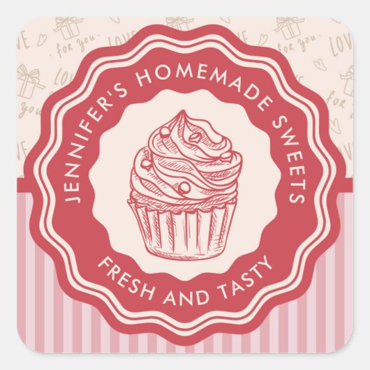 グッズパーソナライズされた焼いた自家製ベーカリー スクエアシール (正面)