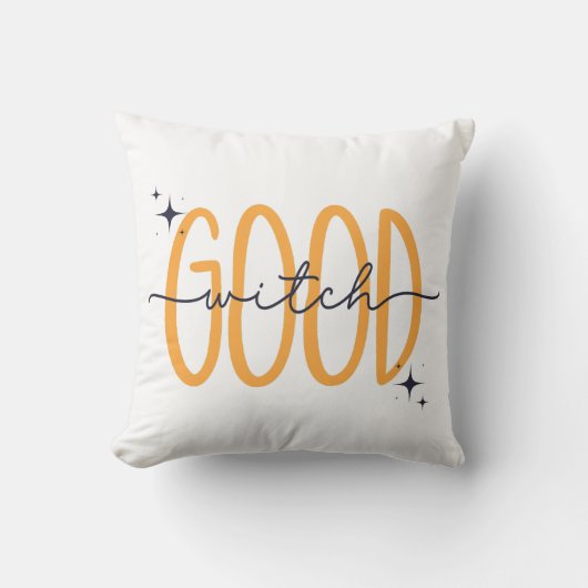 グッドおもしろいウィッチモダンハロウィーンオレンジブラック クッション (正面)