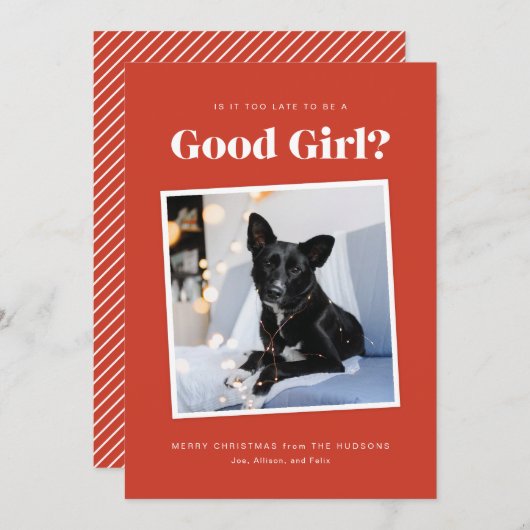 グッドガールおもしろい犬クリスマスフォトカード シーズンカード (正面/裏面)