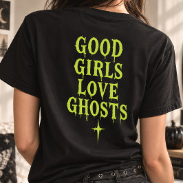 グッドガールズラブゴーストネオン グリーン ゴシック Tシャツ