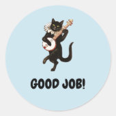 グッドジョブキュートヴィンテージ猫先生勇気付けられる ラウンドシール (正面)