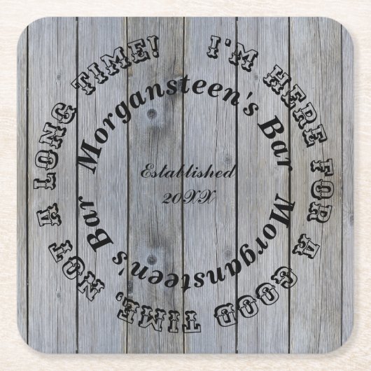 グッドタイムウッドルックバーまたはマンケーブネーム スクエアペーパーコースター (正面)