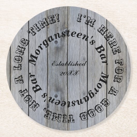 グッドタイムウッドルックバーまたはマンケーブネーム ラウンドペーパーコースター (正面)