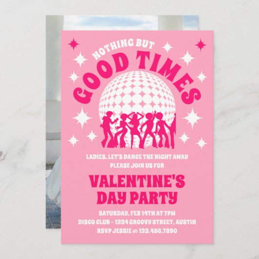 グッドタイムズ グルービー ピンク バレンタインデーパーティー 招待状 (正面/裏面)