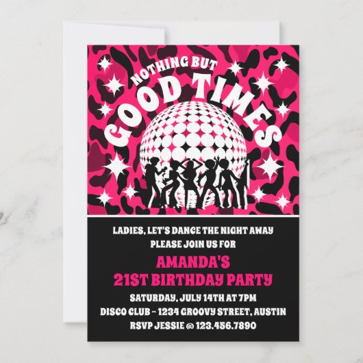 グッドタイム ピンク豹柄 バースデーパーティー 招待状 (正面)