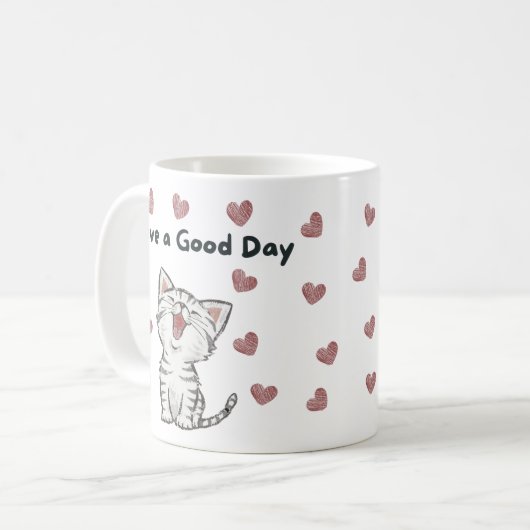 グッドデイのマグカップかわいい猫のコフィーを飲む コーヒーマグカップ (正面左)