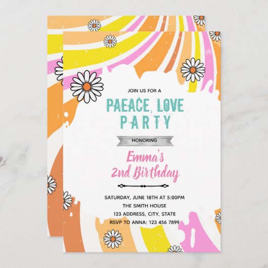 グッドバイブのみ 60年代をテーマにした招待状 招待状 (正面/裏面)