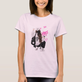グッドバイブスのキュートな女子グラフィックTシャツ Tシャツ