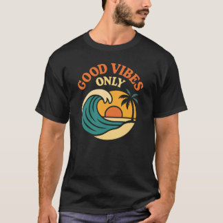 グッドバイブスビーチサンセットウェーブパームTシャツ Tシャツ