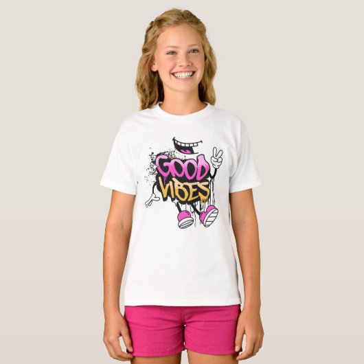 グッドバイブス落書きアート Tシャツ (正面フル)
