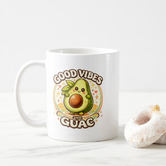 グッドバイブス アンド グアカモーレ かわいいレトロアボカドデザイン コーヒーマグカップ