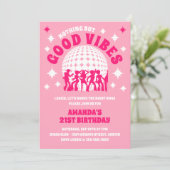 グッドバイブス グルービー ピンク バースデーパーティー 招待状 (スタンド正面)