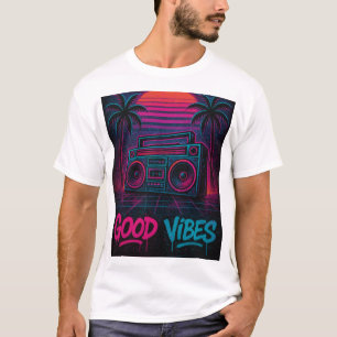グッドバイブス ネオン シンセウェーブ グラフィティ 壁画 Tシャツ