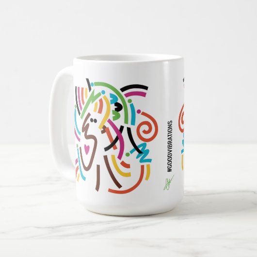 グッドバイブレーションモダン抽象芸術レトロマグカップ コーヒーマグカップ (正面左)
