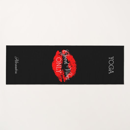 グッドビブのみ赤い唇のグラフィック名は黒 ヨガマット (正面(横))