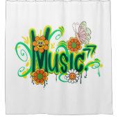 グッドビベスイラストレーションタイポグラフィ シャワーカーテン (正面)