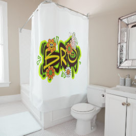 グッドビベスイラストレーションタイポグラフィ シャワーカーテン