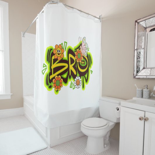 グッドビベスイラストレーションタイポグラフィ シャワーカーテン (インサイチュ)