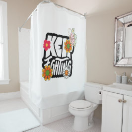 グッドビベスイラストレーションタイポグラフィ シャワーカーテン