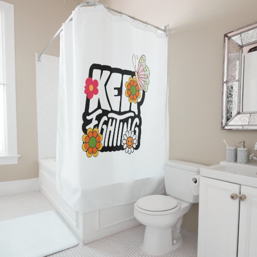 グッドビベスイラストレーションタイポグラフィ シャワーカーテン (インサイチュ)