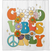 グッドビベスイラストレーションタイポグラフィ シャワーカーテン (正面)