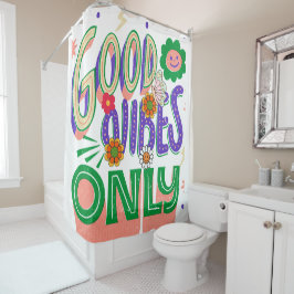 グッドビベスイラストレーションタイポグラフィ シャワーカーテン