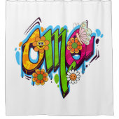 グッドビベスイラストレーションタイポグラフィ シャワーカーテン (正面)