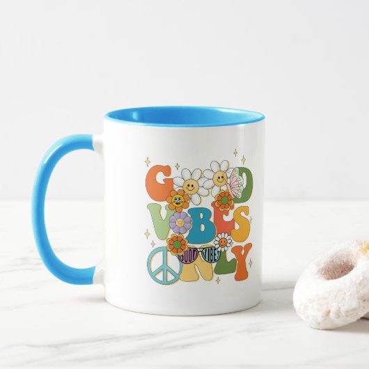 グッドビベスイラストレーションタイポグラフィ マグカップ (ドーナツ)