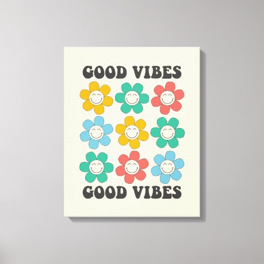グッドビベスレトロカラフルデイジー花 キャンバスプリント (正面)
