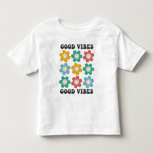 グッドビベスレトロカラフルデイジー花 トドラーTシャツ (正面)