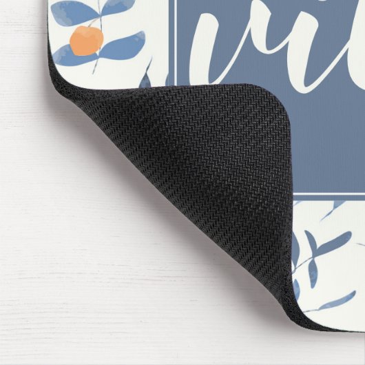 グッドビーブズのみ引用文フローラルパターンブルーオレンジ マウスパッド (コーナー)