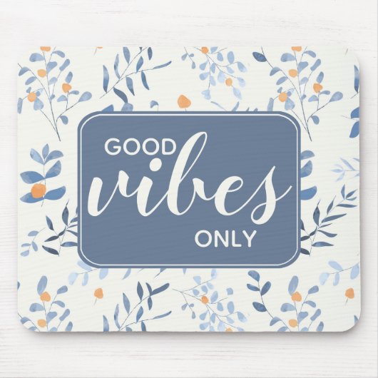グッドビーブズのみ引用文フローラルパターンブルーオレンジ マウスパッド (正面)