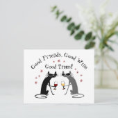 グッドフレンズグッドタイムズワイン引用文と猫 ポストカード (スタンド正面)