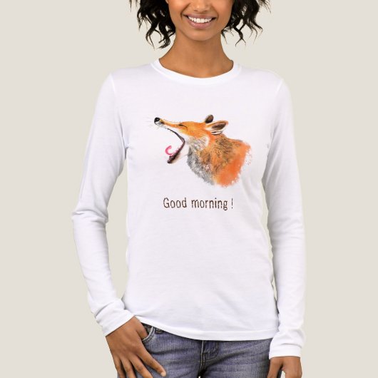 グッドモーニングあくびをするキツネと文字おもしろい トライブレンドTシャツ (正面)