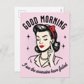 グッドモーニングアサシン失敗レトロユーモア シーズンポストカード (正面/裏面)